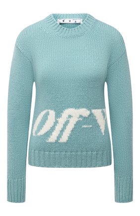 Женский свитер OFF-WHITE голубого цвета по цене 46950 руб., арт. 0WHE058F21KNI001 | Фото 1 Женский свитер OFF-WHITE голубого цвета, арт. 0WHE058F21KNI001 | Фото 1 (Материал внешний: Шерсть, Синтетический материал; Рукава: Длинные; Длина (для топов): Стандартные; Стили: Кэжуэл; Женское Кросс-КТ: Свитер-одежда)