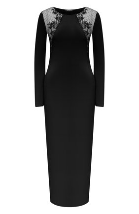 Женская сорочка RITRATTI MILANO черного цвета, арт. 72754 | Фото 1 (Рукава: Длинные; Материал внешний: Синтетический материал; Длина Ж (юбки, платья, шорты): Миди)
