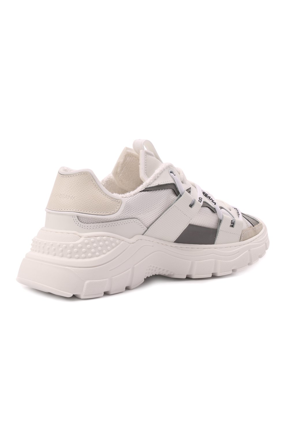Детские кожаные кроссовки DOLCE & GABBANA белого цвета, арт. DA5037/AQ669/37-39 | Фото 3 (Материал внешний: Кожа; Стили: Гранж; Материал внутренний: Текстиль)