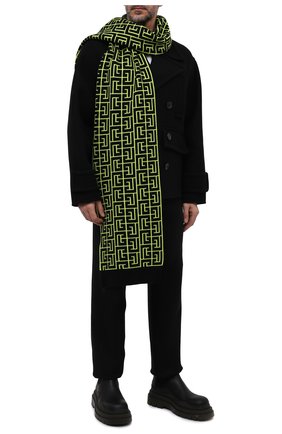 Мужской шерстяной шарф balmain x rossignol BALMAIN светло-зеленого цвета по цене 58250 руб., арт. WH2XG010/K054 | Фото 2 Мужской шерстяной шарф balmain x rossignol BALMAIN светло-зеленого цвета, арт. WH2XG010/K054 | Фото 2 (Материал: Шерсть, Текстиль; Кросс-КТ: шерсть)