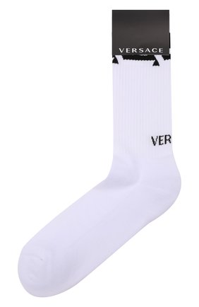 Мужские хлопковые носки VERSACE белого цвета, арт. 1002630/1A01922 | Фото 1 (Материал внешний: Хлопок; Кросс-КТ: бельё)