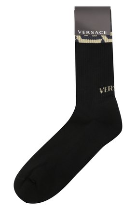 Мужские хлопковые носки VERSACE черного цвета по цене 6810 руб., арт. 1002630/1A01922 | Фото 1 Мужские хлопковые носки VERSACE черного цвета, арт. 1002630/1A01922 | Фото 1 (Материал внешний: Хлопок; Кросс-КТ: бельё)