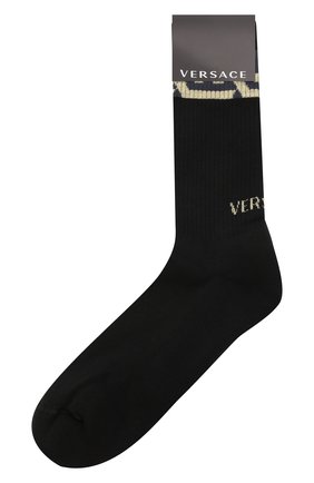Мужские хлопковые носки VERSACE черного цвета, арт. 1002630/1A01922 | Фото 1 (Материал внешний: Хлопок; Кросс-КТ: бельё)