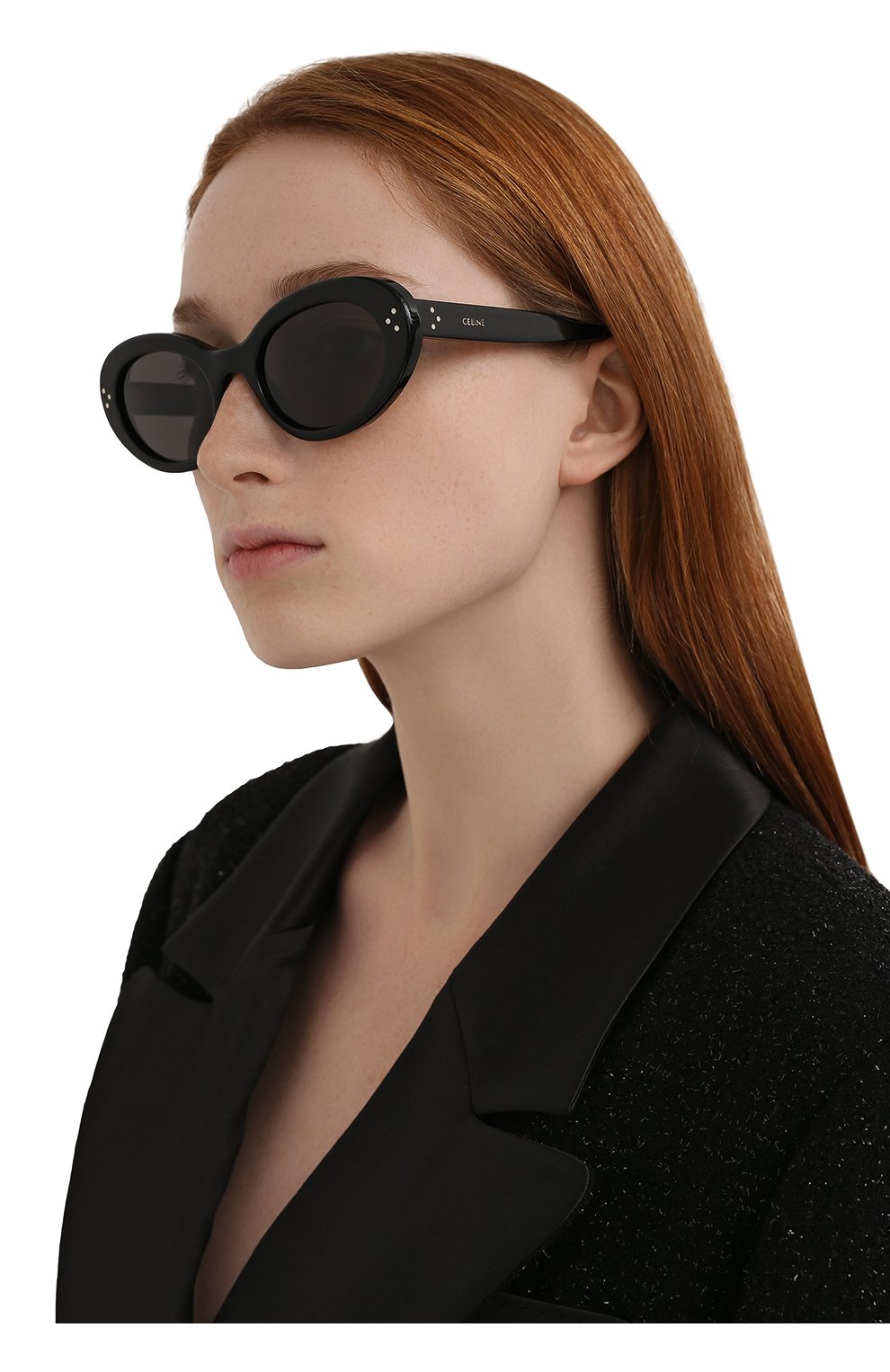 Женские солнцезащитные очки CELINE EYEWEAR черного цвета, арт. 40193I | Фото 2 (Региональные ограничения белый список (Axapta Mercury): RU; Тип очков: С/з; Очки форма: Овальные)
