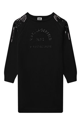 Детское хлопковое платье KARL LAGERFELD KIDS черного цвета по цене 12100 руб., арт. Z12193 | Фото 1 Детское хлопковое платье KARL LAGERFELD KIDS черного цвета, арт. Z12193 | Фото 1 (Рукава: Длинные; Материал внешний: Хлопок; Девочки Кросс-КТ: Платье-одежда; Случай: Повседневный)