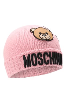 Детского шерстяная шапка MOSCHINO розового цвета по цене 7430 руб., арт. HDX011/LHE18 | Фото 1 Детского шерстяная шапка MOSCHINO розового цвета, арт. HDX011/LHE18 | Фото 1 (Материал: Текстиль, Синтетический материал, Шерсть)