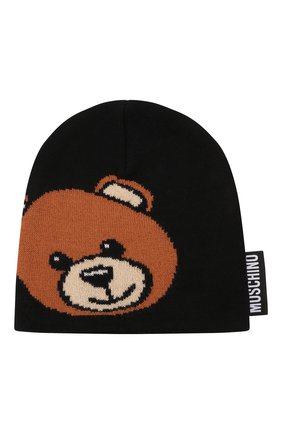 Детского шерстяная шапка MOSCHINO черного цвета по цене 6990 руб., арт. HUX01L/LHE18 | Фото 1 Детского шерстяная шапка MOSCHINO черного цвета, арт. HUX01L/LHE18 | Фото 1 (Материал: Синтетический материал, Текстиль, Шерсть)