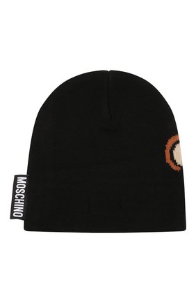 Детского шерстяная шапка MOSCHINO черного цвета по цене 6990 руб., арт. HUX01L/LHE18 | Фото 2 Детского шерстяная шапка MOSCHINO черного цвета, арт. HUX01L/LHE18 | Фото 2 (Материал: Синтетический материал, Текстиль, Шерсть)