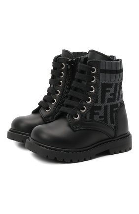 Детские кожаные ботинки FENDI черного цвета, арт. JMR383/AEGP/19-26 | Фото 1 (Материал внутренний: Натуральная кожа; Материал внешний: Кожа)