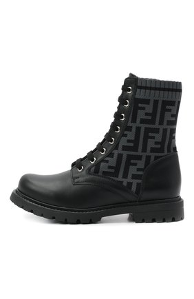 Детские кожаные ботинки FENDI черного цвета, арт. JMR382/AEGP/32-39 | Фото 2 (Материал внутренний: Натуральная кожа; Материал внешний: Кожа)