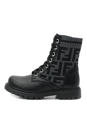 Детские кожаные ботинки FENDI черного цвета, арт. JMR382/AEGP/24-31 | Фото 2 (Материал внутренний: Натуральная кожа; Материал внешний: Кожа)