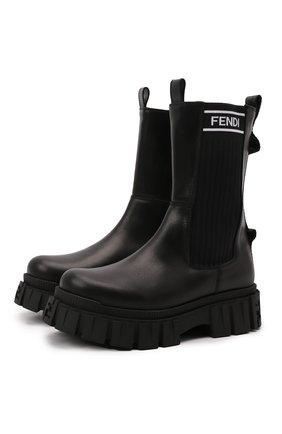 Детские кожаные ботинки FENDI черного цвета, арт. JFR338/AC7J/32-39 | Фото 1 (Материал внутренний: Натуральная кожа; Материал внешний: Кожа; Региональные ограничения белый список (Axapta Mercury): RU)