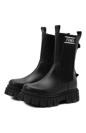 Детские кожаные ботинки FENDI черного цвета по цене 39950 руб., арт. JFR338/AC7J/27-31 | Фото 1 Детские кожаные ботинки FENDI черного цвета, арт. JFR338/AC7J/27-31 | Фото 1 (Материал внутренний: Натуральная кожа; Материал внешний: Кожа)