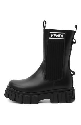 Детские кожаные ботинки FENDI черного цвета, арт. JFR338/AC7J/27-31 | Фото 2 (Материал внутренний: Натуральная кожа; Материал внешний: Кожа)