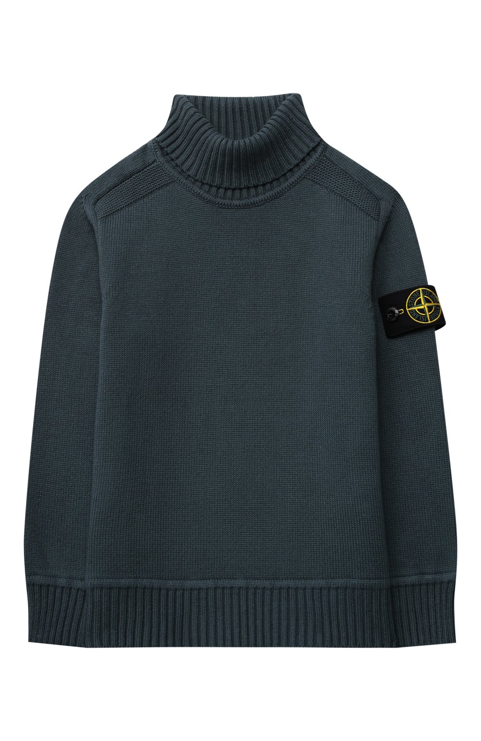 Детский хлопковый свитер STONE ISLAND темно-зеленого цвета, арт. 7516504A2/6-8 | Фото 1 (Рукава: Длинные; Материал внешний: Хлопок; Мальчики Кросс-КТ: Свитер-одежда; Ростовка одежда: 8 лет | 128 см)