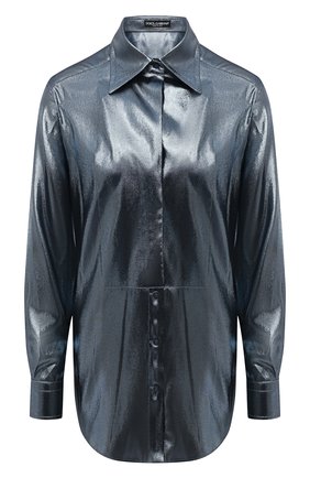 Женская рубашка DOLCE & GABBANA серебряного цвета, арт. F5P07T/FJM9U | Фото 1 (Длина (для топов): Удлиненные; Рукава: Длинные; Материал внешний: Синтетический материал, Шелк; Женское Кросс-КТ: Рубашка-одежда; Принт: Без принта; Стили: Романтичный)
