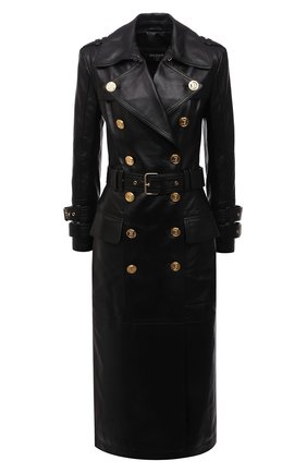 Женский кожаный плащ BALMAIN черного цвета по цене 386000 руб., арт. WF1TL010/L158 | Фото 1 Женский кожаный плащ BALMAIN черного цвета, арт. WF1TL010/L158 | Фото 1 (Рукава: Длинные; Длина (верхняя одежда): Длинные; Материал подклада: Вискоза; Стили: Гранж; Женское Кросс-КТ: Замша и кожа)