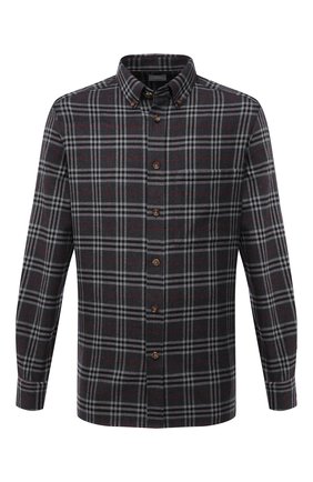 Мужская хлопковая рубашка BURBERRY темно-серого цвета по цене 44600 руб., арт. 8045558 | Фото 1 Мужская хлопковая рубашка BURBERRY темно-серого цвета, арт. 8045558 | Фото 1 (Рукава: Длинные; Материал внешний: Хлопок; Длина (для топов): Стандартные; Случай: Повседневный; Манжеты: На пуговицах; Воротник: Button down; Принт: Клетка; Стили: Кэжуэл)