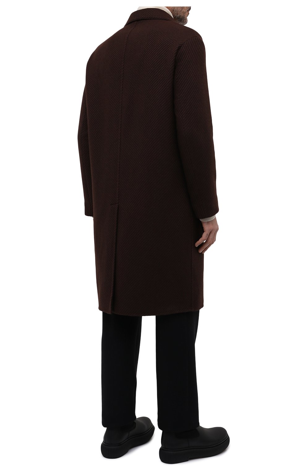 Мужской кашемировое пальто LORO PIANA коричневого цвета, арт. FAL6993 | Фото 4 (Застежка: Пуговицы; Материал внешний: Шерсть, Кашемир; Рукава: Длинные; Длина (верхняя одежда): До колена; Стили: Классический; Мужское Кросс-КТ: пальто-верхняя одежда)