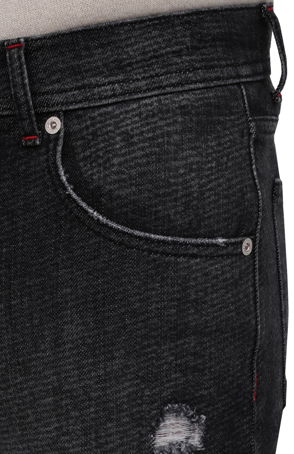 Мужские джинсы KITON темно-серого цвета, арт. UPNJS/J0357A | Фото 5 (Силуэт М (брюки): Прямые; Кросс-КТ: Деним; Длина (брюки, джинсы): Стандартные; Материал внешний: Хлопок, Деним; Детали: Потертости; Стили: Кэжуэл)