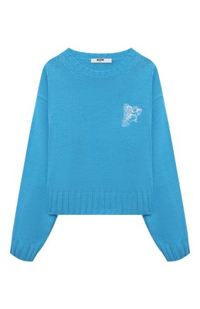 Детский пуловер MSGM KIDS голубого цвета по цене 12650 руб., арт. MS027822 | Фото 1 Детский пуловер MSGM KIDS голубого цвета, арт. MS027822 | Фото 1 (Материал внешний: Синтетический материал; Рукава: Длинные)