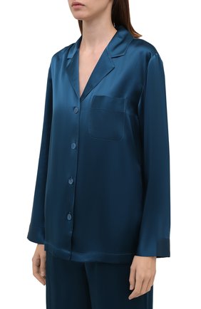 Женская шелковая пижама LUNA DI SETA бирюзового цвета, арт. VLST08007 | Фото 2 (Материал внешний: Шелк; Длина Ж (юбки, платья, шорты): Мини; Длина (для топов): Стандартные; Рукава: Длинные; Длина (брюки, джинсы): Стандартные)