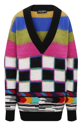 Женский свитер DOLCE & GABBANA разноцветного цвета, арт. FXE67T/JCMN4 | Фото 1 (Материал внешний: Шерсть, Кашемир; Длина (для топов): Удлиненные; Рукава: Длинные; Стили: Кэжуэл; Женское Кросс-КТ: Свитер-одежда)