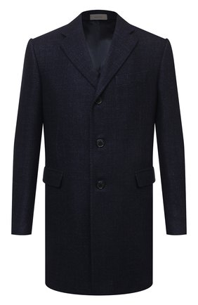 Мужской пальто из кашемира и шелка CORNELIANI темно-синего цвета, арт. 881403-1812500/00 | Фото 1 (Материал подклада: Вискоза; Длина (верхняя одежда): До середины бедра; Материал внешний: Шерсть, Кашемир; Рукава: Длинные; Мужское Кросс-КТ: пальто-верхняя одежда; Стили: Классический)