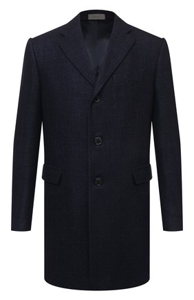 Мужской пальто из кашемира и шелка CORNELIANI темно-синего цвета по цене 267500 руб., арт. 881403-1812500/00 | Фото 1 Мужской пальто из кашемира и шелка CORNELIANI темно-синего цвета, арт. 881403-1812500/00 | Фото 1 (Материал подклада: Вискоза; Длина (верхняя одежда): До середины бедра; Материал внешний: Шерсть, Кашемир; Рукава: Длинные; Мужское Кросс-КТ: пальто-верхняя одежда; Стили: Классический)