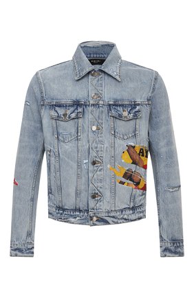 Мужская джинсовая куртка AMIRI голубого цвета, арт. MDT012-489 | Фото 1 (Материал внешний: Хлопок, Деним; Рукава: Длинные; Длина (верхняя одежда): Короткие; Кросс-КТ: Куртка, Деним; Стили: Гранж)