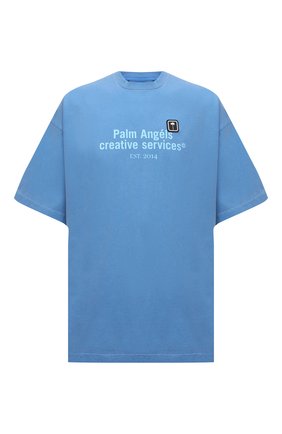 Мужская хлопковая футболка PALM ANGELS голубого цвета по цене 26200 руб., арт. PMAA066F21JER0024510 | Фото 1 Мужская хлопковая футболка PALM ANGELS голубого цвета, арт. PMAA066F21JER0024510 | Фото 1 (Рукава: Короткие; Длина (для топов): Удлиненные; Материал внешний: Хлопок; Принт: С принтом; Стили: Спорт-шик)