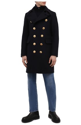 Мужской шерстяное пальто DSQUARED2 темно-синего цвета по цене 128500 руб., арт. S71AA0413/S53003 | Фото 2 Мужской шерстяное пальто DSQUARED2 темно-синего цвета, арт. S71AA0413/S53003 | Фото 2 (Материал внешний: Шерсть; Материал подклада: Синтетический материал; Мужское Кросс-КТ: пальто-верхняя одежда; Длина (верхняя одежда): До середины бедра; Рукава: Длинные; Стили: Кэжуэл)