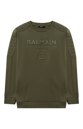 Детский хлопковый свитшот BALMAIN хаки цвета по цене 24400 руб., арт. 6P4650 | Фото 1 Детский хлопковый свитшот BALMAIN хаки цвета, арт. 6P4650 | Фото 1 (Рукава: Длинные; Материал внешний: Хлопок; Мальчики Кросс-КТ: Толстовка-одежда)