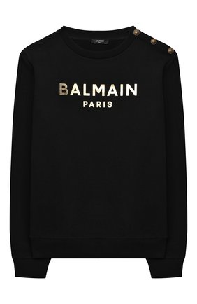 Детский хлопковый свитшот BALMAIN черного цвета по цене 19950 руб., арт. 6P4110 | Фото 1 Детский хлопковый свитшот BALMAIN черного цвета, арт. 6P4110 | Фото 1 (Рукава: Длинные; Материал внешний: Хлопок; Девочки Кросс-КТ: Толстовка-одежда; Одежда девочки: Одежда девочки)