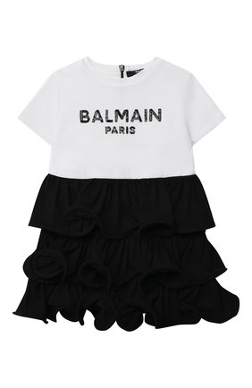 Женский хлопковое платье BALMAIN черно-белого цвета по цене 28700 руб., арт. 6P1861 | Фото 1 Женский хлопковое платье BALMAIN черно-белого цвета, арт. 6P1861 | Фото 1 (Рукава: Короткие; Материал внешний: Хлопок)