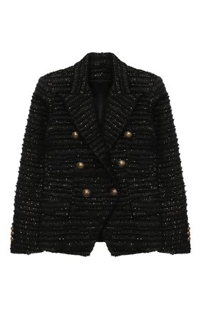 Детский жакет BALMAIN черного цвета по цене 99500 руб., арт. 6P2020 | Фото 1 Детский жакет BALMAIN черного цвета, арт. 6P2020 | Фото 1 (Материал внешний: Синтетический материал, Хлопок; Рукава: Длинные; Материал подклада: Вискоза; Девочки Кросс-КТ: Жакет-одежда; Ростовка одежда: 10 - 11 лет | 140 - 146см, 12 лет | 152 см, 13 - 15 лет | 158 см, 16 лет | 164 см, 8 лет | 128 см)