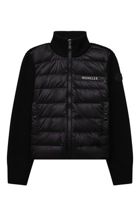Детский утепленный кардиган MONCLER черного цвета по цене 39200 руб., арт. G2-954-9B510-20-A9646/8-10A | Фото 1 Детский утепленный кардиган MONCLER черного цвета, арт. G2-954-9B510-20-A9646/8-10A | Фото 1 (Материал подклада: Синтетический материал; Материал внешний: Шерсть; Материал утеплителя: Пух и перо; Рукава: Длинные; Мальчики Кросс-КТ: Толстовка-одежда; Ростовка одежда: 10 - 11 лет | 140 - 146см, 8 лет | 128 см)