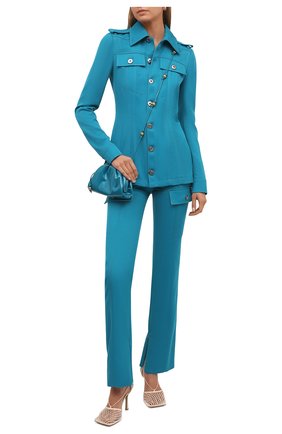 Женские шерстяные брюки BOTTEGA VENETA голубого цвета по цене 95250 руб., арт. 672362/V0B20 | Фото 2 Женские шерстяные брюки BOTTEGA VENETA голубого цвета, арт. 672362/V0B20 | Фото 2 (Длина (брюки, джинсы): Стандартные; Материал внешний: Шерсть; Стили: Гламурный; Женское Кросс-КТ: Брюки-одежда; Силуэт Ж (брюки и джинсы): Прямые)