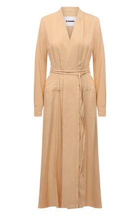 Женское платье из вискозы JIL SANDER светло-бежевого цвета по цене 169500 руб., арт. JSWT506706-WT381500 | Фото 1 Женское платье из вискозы JIL SANDER светло-бежевого цвета, арт. JSWT506706-WT381500 | Фото 1 (Материал внешний: Вискоза; Стили: Минимализм; Женское Кросс-КТ: Платье-одежда; Рукава: Длинные; Длина Ж (юбки, платья, шорты): Миди)
