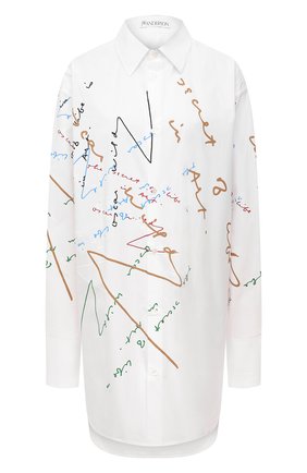 Женская хлопковая рубашка JW ANDERSON белого цвета по цене 51350 руб., арт. SH0142 PG0587 | Фото 1 Женская хлопковая рубашка JW ANDERSON белого цвета, арт. SH0142 PG0587 | Фото 1 (Длина (для топов): Удлиненные; Материал внешний: Хлопок; Рукава: Длинные; Стили: Романтичный; Принт: С принтом; Женское Кросс-КТ: Рубашка-одежда)