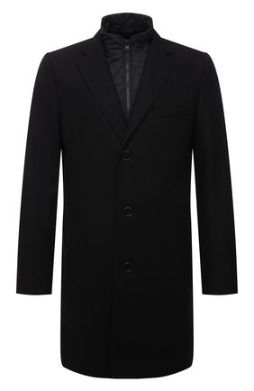 Мужской шерстяное пальто HUGO черного цвета, арт. 50457856 | Фото 1 (Материал внешний: Шерсть; Длина (верхняя одежда): До середины бедра; Стили: Классический; Рукава: Длинные)