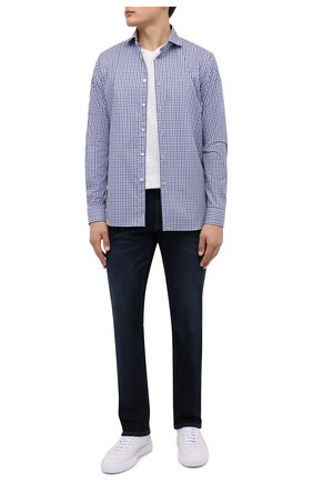 Мужская хлопковая рубашка CORNELIANI темно-синего цвета по цене 32700 руб., арт. 88P002-1811265/00 | Фото 2 Мужская хлопковая рубашка CORNELIANI темно-синего цвета, арт. 88P002-1811265/00 | Фото 2 (Материал внешний: Хлопок; Случай: Повседневный; Принт: Клетка; Рукава: Длинные; Рубашки М: Slim Fit; Манжеты: На пуговицах; Воротник: Акула; Стили: Кэжуэл; Длина (для топов): Стандартные)