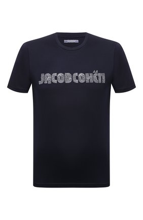 Мужская хлопковая футболка JACOB COHEN темно-синего цвета по цене 18650 руб., арт. U 4 002 01 M 4313/Y99 | Фото 1 Мужская хлопковая футболка JACOB COHEN темно-синего цвета, арт. U 4 002 01 M 4313/Y99 | Фото 1 (Длина (для топов): Стандартные; Рукава: Короткие; Материал внешний: Хлопок; Принт: С принтом; Стили: Кэжуэл)