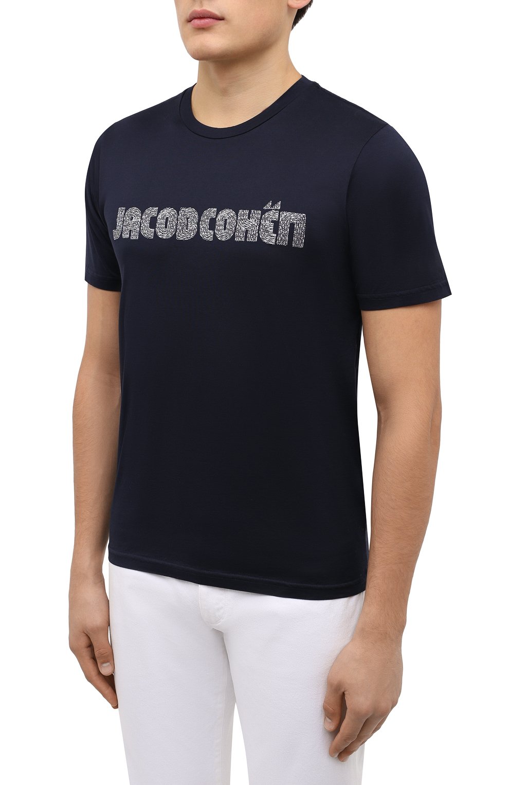 Мужская хлопковая футболка JACOB COHEN темно-синего цвета, арт. U 4 002 01 M 4313/Y99 | Фото 3 (Рукава: Короткие; Длина (для топов): Стандартные; Принт: С принтом; Материал внешний: Хлопок; Стили: Кэжуэл)