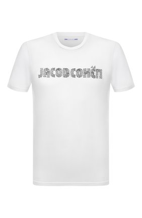 Мужская хлопковая футболка JACOB COHEN белого цвета, арт. U 4 002 01 M 4313/A00 | Фото 1 (Длина (для топов): Стандартные; Рукава: Короткие; Материал внешний: Хлопок; Принт: С принтом; Стили: Кэжуэл)