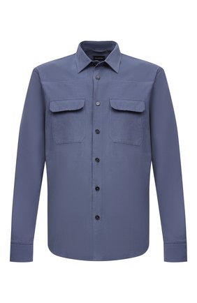 Мужская хлопковая рубашка ERMENEGILDO ZEGNA голубого цвета по цене 37600 руб., арт. UYX52/STT4 | Фото 1 Мужская хлопковая рубашка ERMENEGILDO ZEGNA голубого цвета, арт. UYX52/STT4 | Фото 1 (Материал внешний: Хлопок; Длина (для топов): Стандартные; Рукава: Длинные; Случай: Повседневный; Принт: Однотонные; Манжеты: На пуговицах; Воротник: Кент; Стили: Кэжуэл)