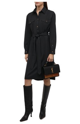 Женское шерстяное платье BURBERRY темно-серого цвета по цене 79700 руб., арт. 8044830 | Фото 2 Женское шерстяное платье BURBERRY темно-серого цвета, арт. 8044830 | Фото 2 (Материал внешний: Шерсть; Длина Ж (юбки, платья, шорты): Миди; Рукава: Длинные; Женское Кросс-КТ: Платье-одежда, платье-рубашка; Случай: Повседневный; Стили: Кэжуэл)