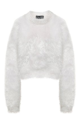 Женский свитер DOLCE & GABBANA белого цвета по цене 94950 руб., арт. FXE77T/JCM02 | Фото 1 Женский свитер DOLCE & GABBANA белого цвета, арт. FXE77T/JCM02 | Фото 1 (Рукава: Длинные; Материал внешний: Синтетический материал; Длина (для топов): Стандартные; Женское Кросс-КТ: Свитер-одежда; Стили: Романтичный)
