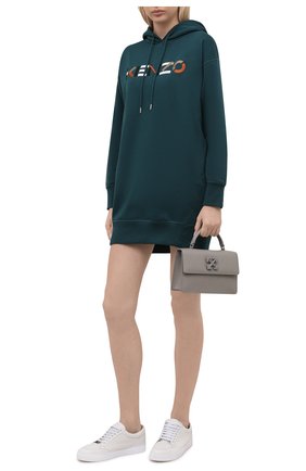 Женское хлопковое платье KENZO изумрудного цвета по цене 35300 руб., арт. FB62R07724M0 | Фото 2 Женское хлопковое платье KENZO изумрудного цвета, арт. FB62R07724M0 | Фото 2 (Материал внешний: Хлопок; Длина Ж (юбки, платья, шорты): Мини; Рукава: Длинные; Женское Кросс-КТ: Платье-одежда; Случай: Повседневный; Стили: Спорт-шик)