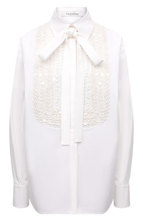 Женская хлопковая блузка VALENTINO белого цвета, арт. WB0AB2Y05A6 | Фото 1 (Материал внешний: Хлопок; Рукава: Длинные; Длина (для топов): Стандартные; Женское Кросс-КТ: Блуза-одежда; Принт: Без принта; Стили: Бохо, Классический)